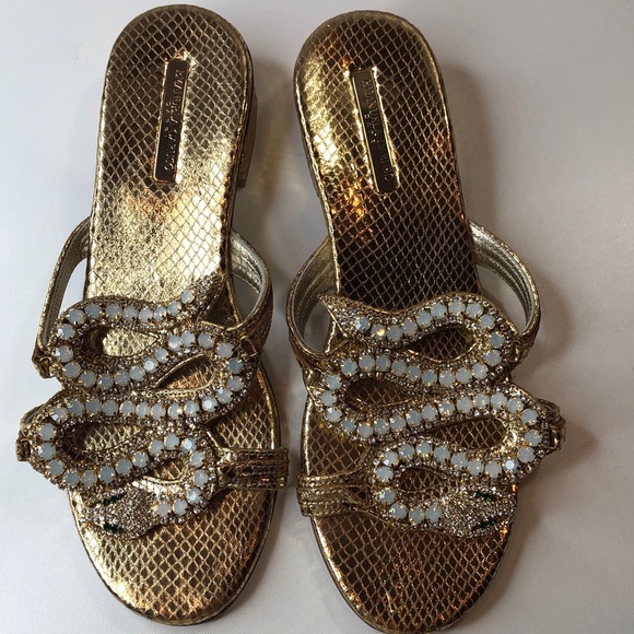 Emanuela Caruso Leather Swarovski Crystals Capri Sandals  Emanuela Caruso Capri Italy gold sandals Swarovski crystal snake design size 37 main image 1